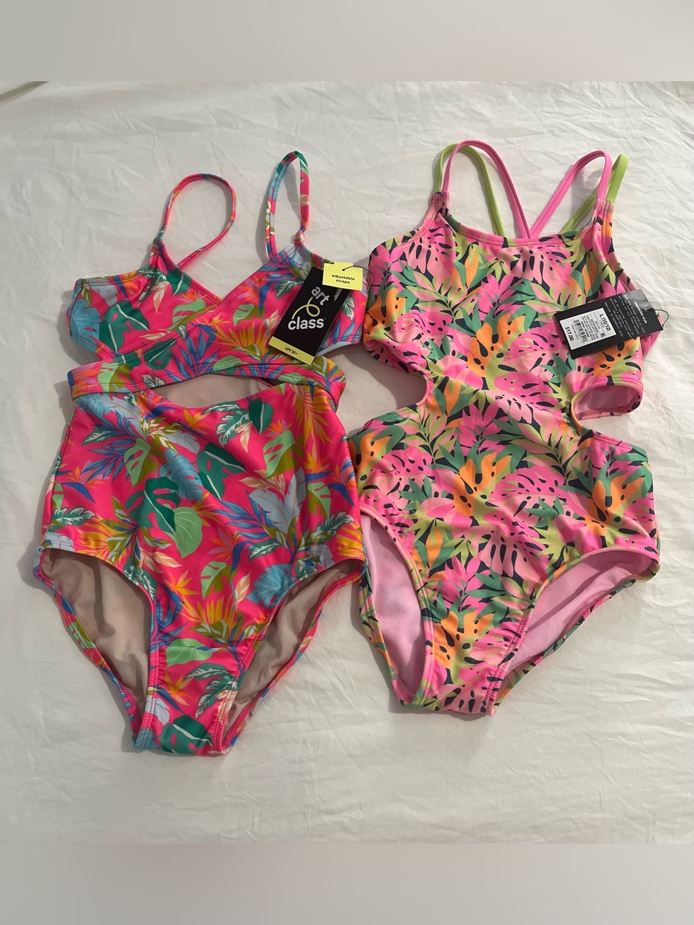 art class Girls One-Piece Swimsuits - Pink Tropical Print